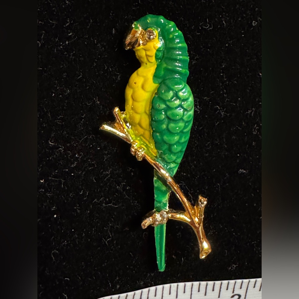 Vintage Enamel Colorful Parrot Macaw Brooch